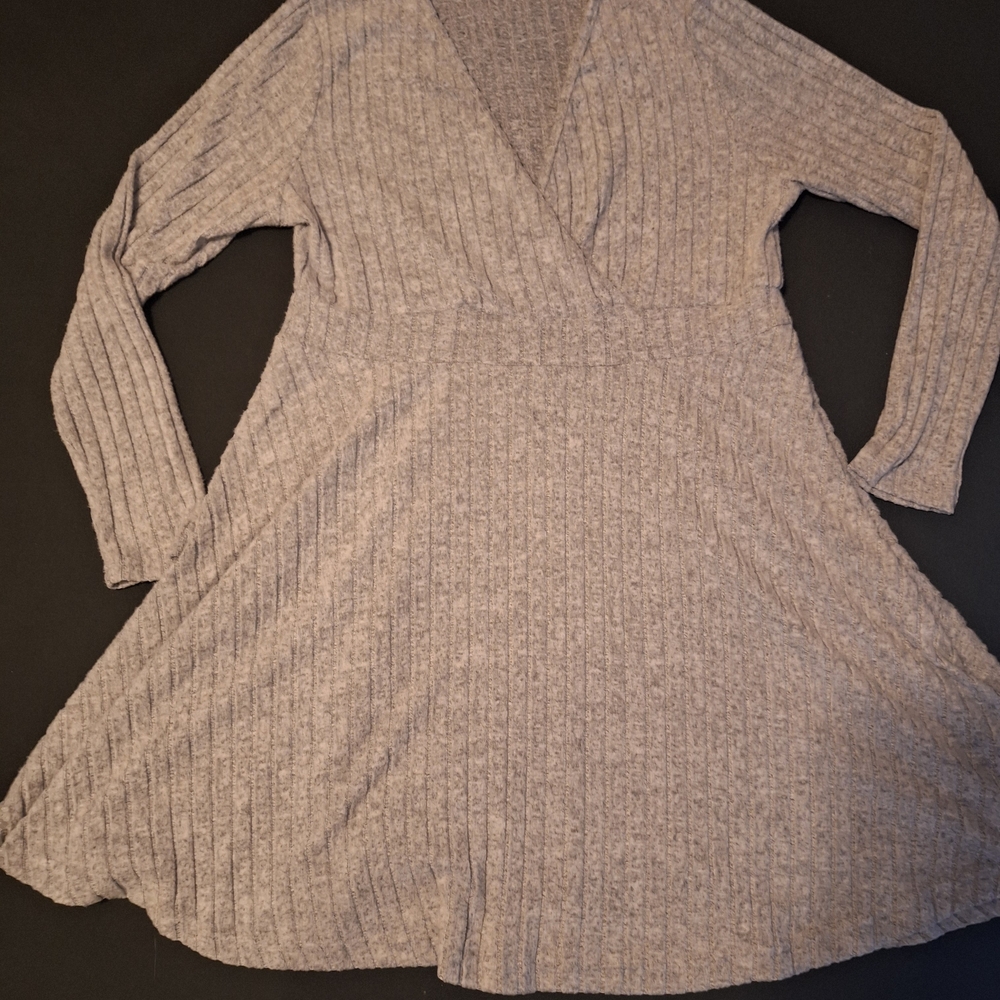 Gray Ribbed Knit Dress